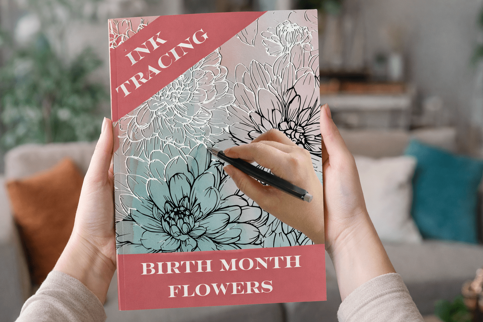 birth month flowers ink tracing coloring book